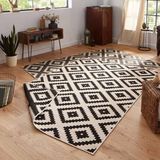 Northrugs Binnen & buiten vloerkleed ruiten Malta - zwart/crème 80x150 cm