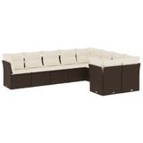 VidaXL 10-delige Loungeset met kussens poly rattan bruin