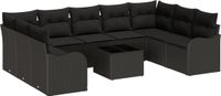 vidaXL Tuinbank Set 10-delig Zwart Polyrattan