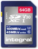 Integral 64 GB SDXC UHS-1 U3 CL10 V30 OP R-100 MBS