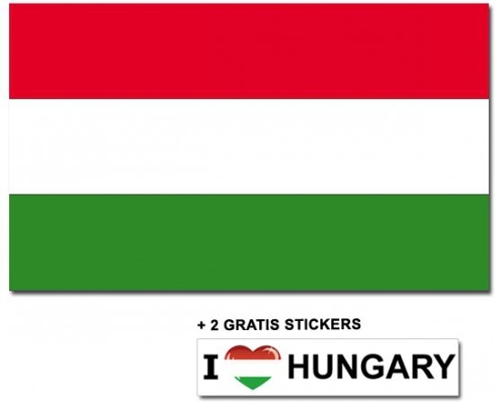 - Hongaarse vlag met 2 gratis Hongarije stickers