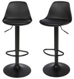 Tabourets de bar, set de 2 - Tabourets de bar réglables en hauteur - Pivotant à 360° - Assise rembourrée - Cadre en métal - Convient pour la cuisine et le bar - Noir