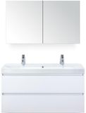 BES LED Maxx XL Badmeubelset 120 cm - Wit Hoogglans - Wastafel Just Enkel 2 Kraangaten met Spiegelkast