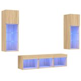 vidaXL 5-delige wandmeubelset met LED-verlichting, Sonoma-eikenhout fineer