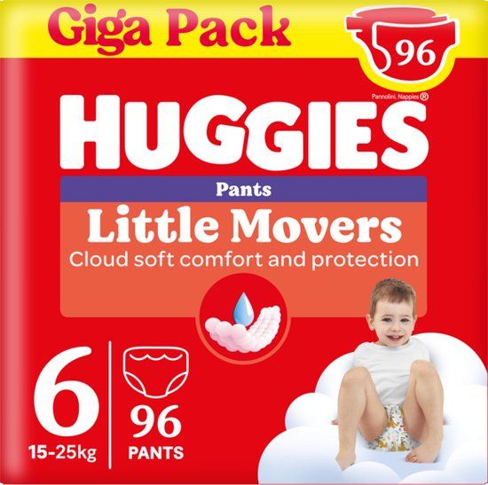 Huggies® Little Movers Maat 6 (15 tot 25 kg) - 96 Luierbroekjes - Giga Pack