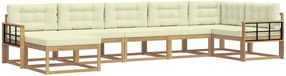 vidaXL Hoek loungeset 7 zitplaatsen Wit en crème Acacia hout