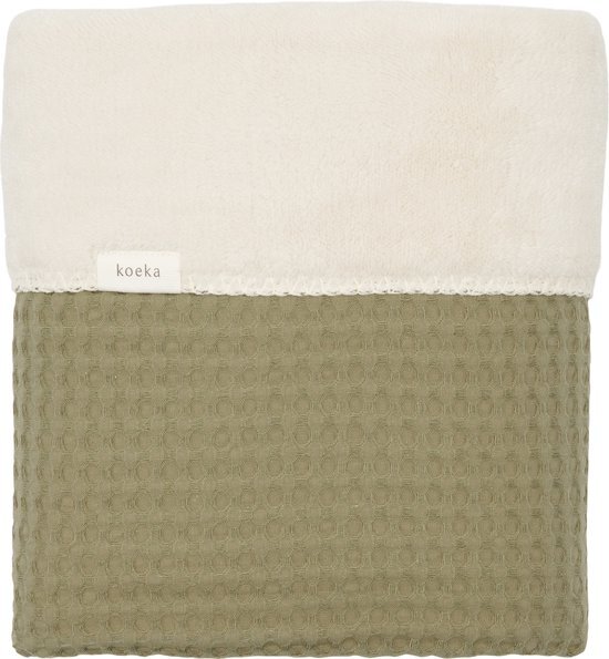 Koeka baby wiegdeken Oslo - wafelstof met teddy - groen - 75x100cm