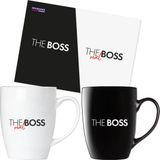 BRUBAKER Koffiemokken The Boss & The real Boss met Wenskaart - Set Koffie Mokken Zwart en Wit - 300 ml Mokken Geschenkset
