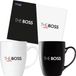 BRUBAKER Koffiemokken The Boss & The real Boss met Wenskaart - Set Koffie Mokken Zwart en Wit - 300 ml Mokken Geschenkset