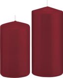 Trend Candles Stompkaarsen set 2x stuks bordeaux rood 12 en 15 cm