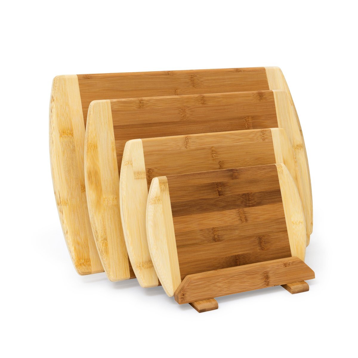 Relaxdays snijplanken set met houder bamboe, snijplank, serveerplaat keukenplank