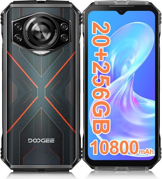 DOOGEE S Cyber - Robuuste smartphone - 20 GB RAM + 256 GB ROM - 10800 mAh - 6,58" FHD+ 90 Hz - 50 MP AI-camera - IP68/IP69K - Android 14 - NFC - Rood
