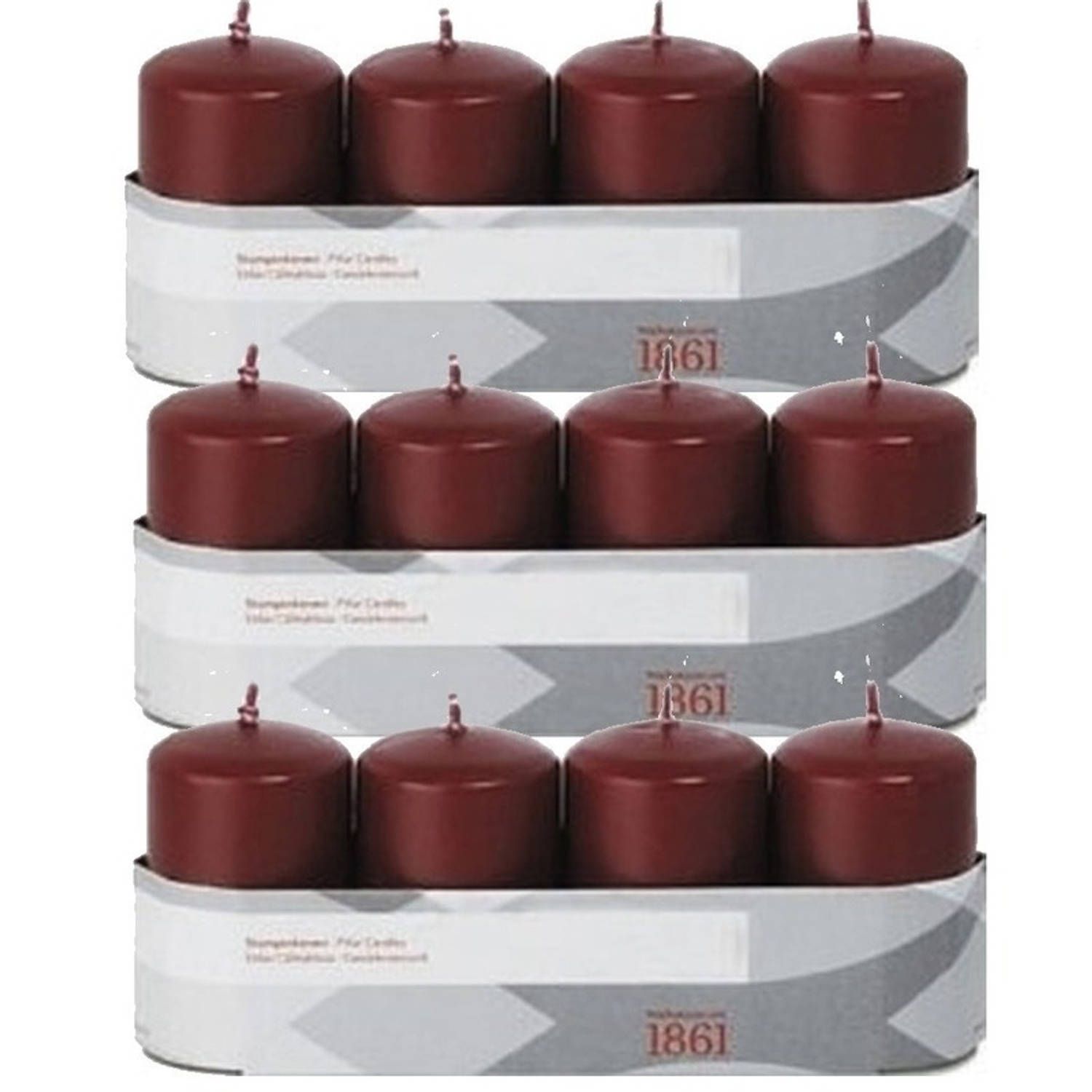 Trend Candles 12x Bordeauxrode cilinderkaarsen 5 x 8 cm - Geurloos