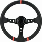 AutoStyle Universeel Sportstuur 'Deep-Dish' - Ø350mm - Zwart PU-Leder + Zwarte Spaken + Rode Strepen