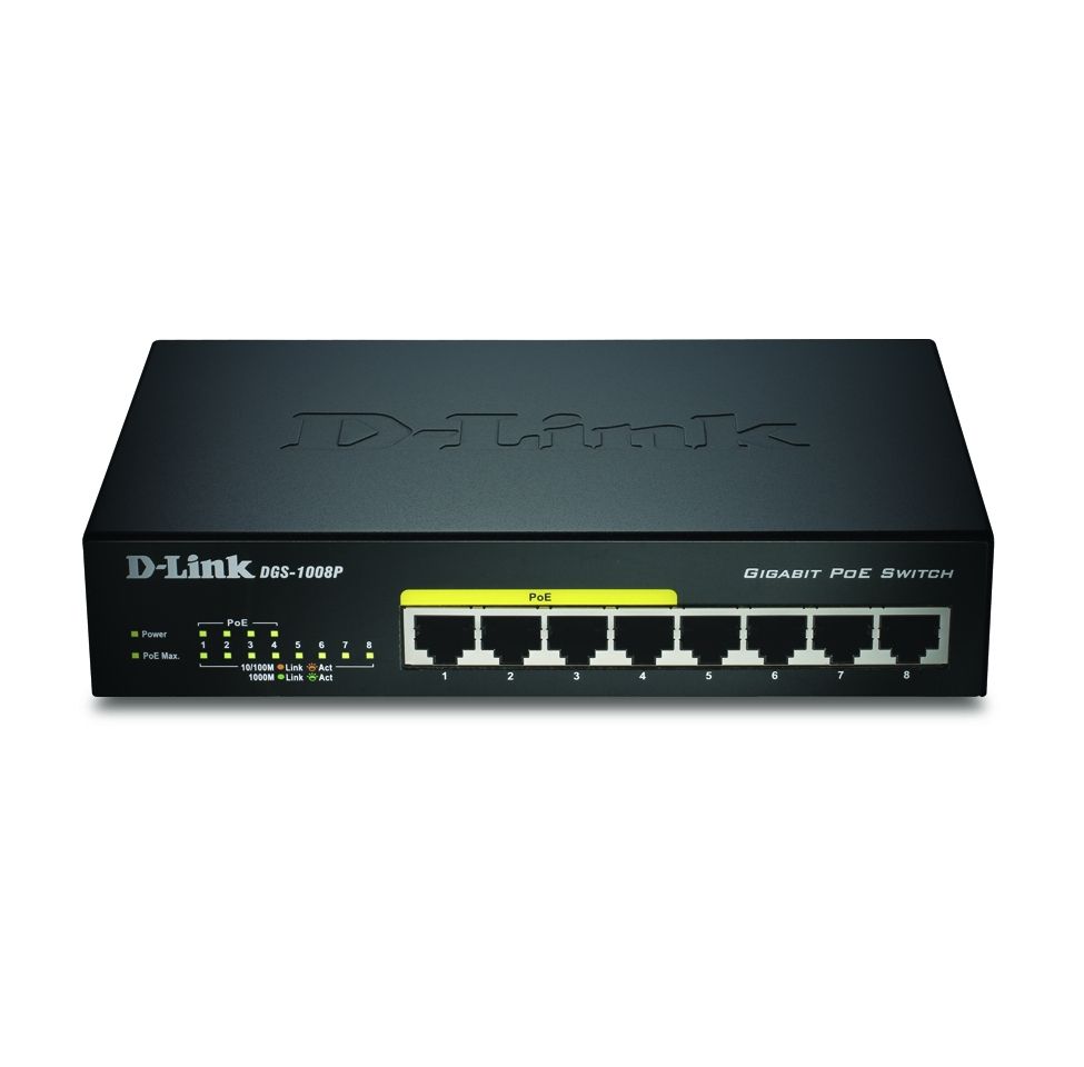 D-Link DGS-1008P - 8-Port Gigabit Unmanaged PoE Switch - Black