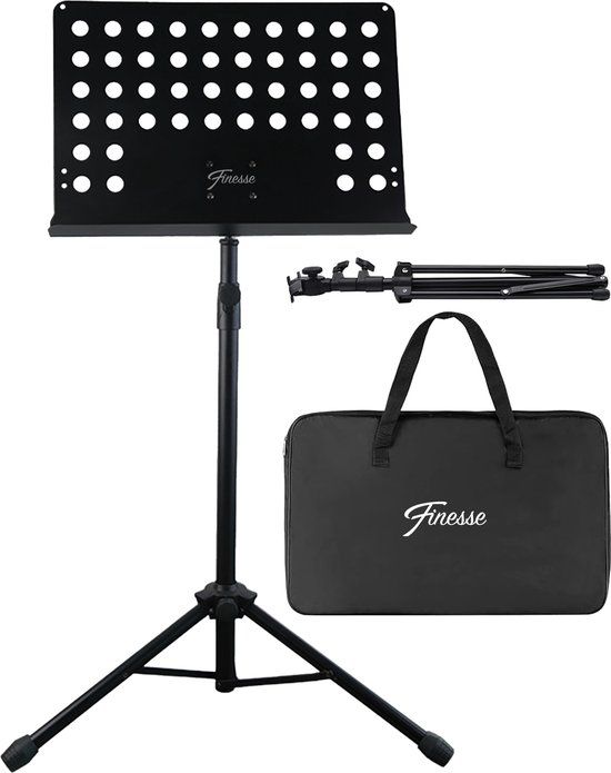 Finesse Muziekstandaard voor Bladmuziek - XL - Opvouwbaar - met Draagtas - Lessenaar - voor Tablet - Zwart