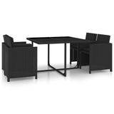 vidaXL 5-delige tuinset met kussens - poly rattan - zwart