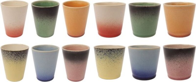 Studio Tavola Koffieset Fire - 12-delige Set - Aardewerk - Diverse Kleuren en Patronen - Magnetron- en Vaatwasserbestendig - Inclusief 6 Koffiekopjes (200 ml) en 6 Koffiebekers (310 ml)
