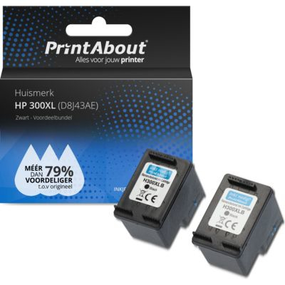 PrintAbout Huismerk HP 300XL (D8J43AE) Inktcartridge Zwart Voordeelbundel 2-pack Hoge capaciteit