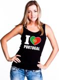 Bellatio Decorations Shoppartners Bv Zwart I love Portugal supporter singlet shirt/ tanktop dames - Portugees shirt dames L