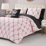 Juicy Couture lichtroze/zwart link logo bedrukte coveresset, koningin – compleet 8-delig bed in één tascollectie
