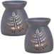 Merkloos 2x Geurbrander voor amberblokjes/geurolie/waxmelts - keramiek - grijs - 11 x 11 x 13 cm - blad patro