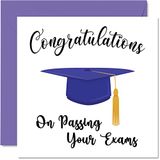 Geslaagd examenkaart Gefeliciteerd - Het behalen van uw examens - Pass examen geschenken, goed gedaan Gefeliciteerd Card, 145mm x 145mm Wenskaarten voor studenten Examen Pass School GCSE A Level College Uni University