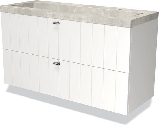 Maxaro Badkamermeubel 120cm Modulo Mat Wit 2 Lades Lamel Wastafel Beton Greige