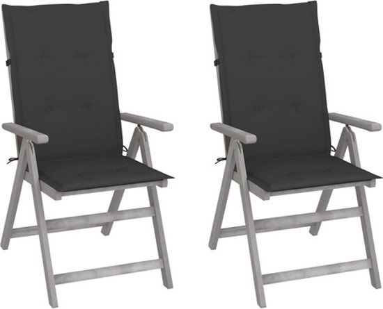 vidaXL Tuinstoelen 2 st verstelbaar met kussens massief acaciahout