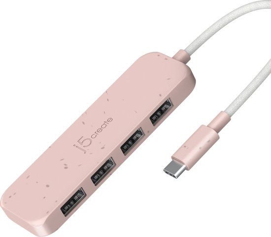 j5create Eco-Friendly USB-C naar 4-poorts Type-A Gen 2 Hub Misty Rose
