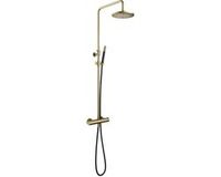 Hotbath Cobber - Stortdoucheset - 200 mm Hoofddouche - 360 mm Hartafstand - Glijstang - Staafmodel Handdouche - Geborsteld Messing - Opbouw - 1/2 Inch