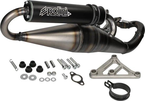 Volledige Polini Team 4 Uitlaatdemper voor Peugeot 50 Kisbee 2T Scooter Injecteer - Gris / Noir