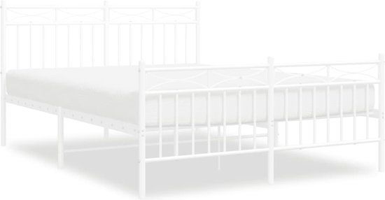vidaXL Bedframe met hoofd- en voeteneinde, metaal, wit, 140x190 cm