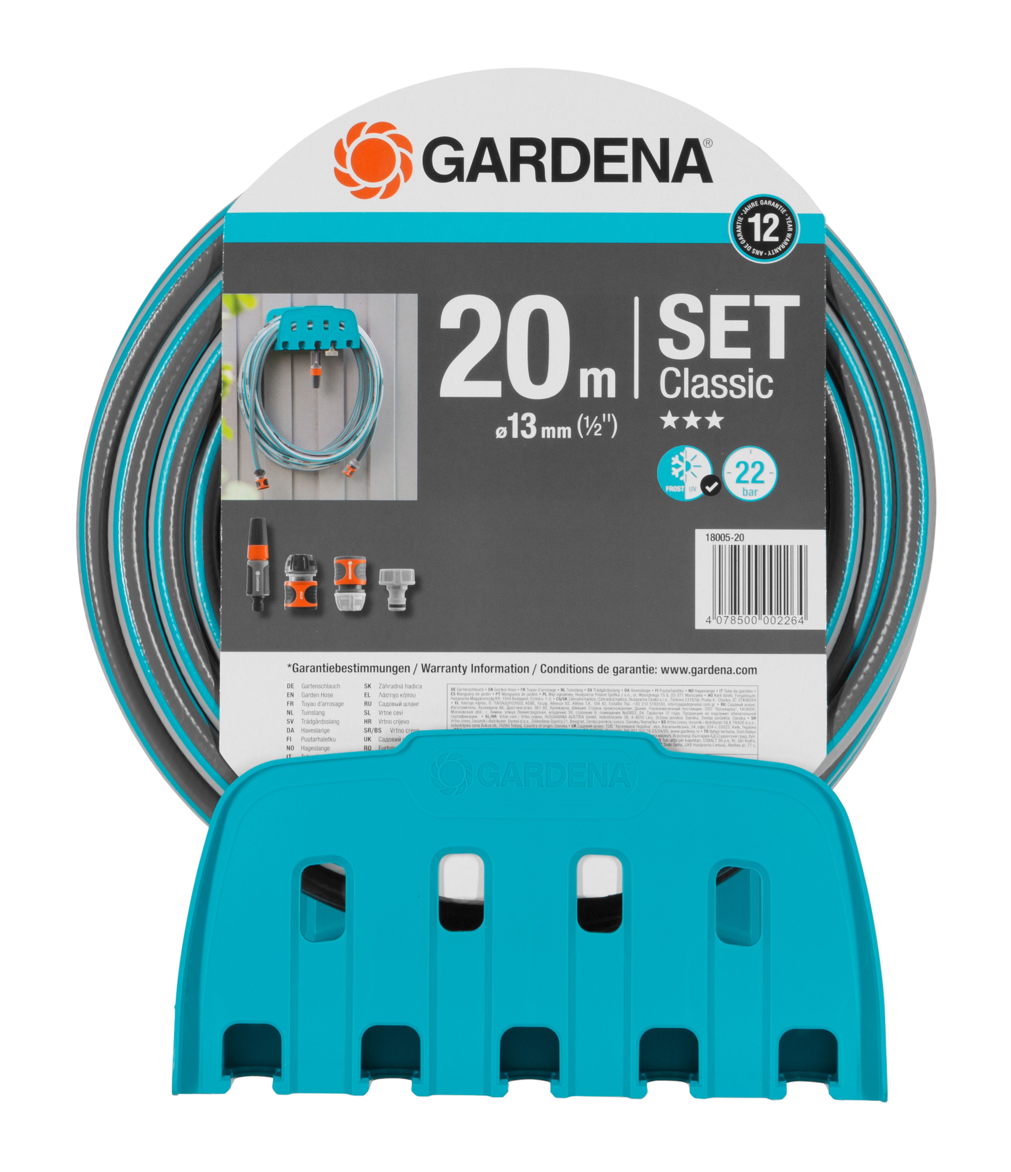 Gardena Muurhouder met slang - 20m - Blauw