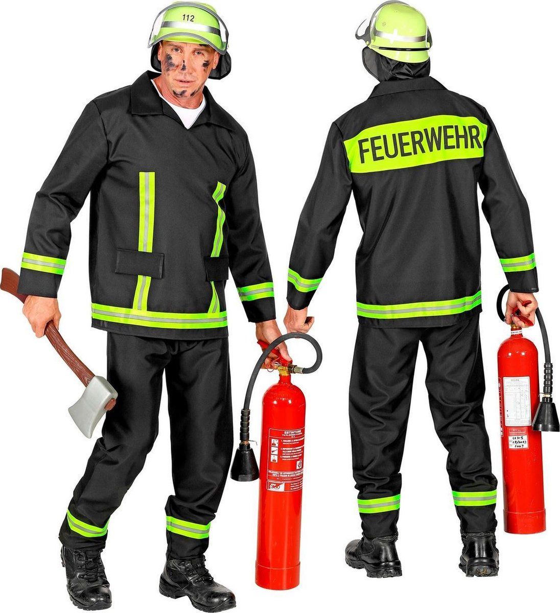 Widmann Brandweer Kostuum Brandweerman Feuerwehr Huizenhoge Vlammen XL Carnaval kostuum