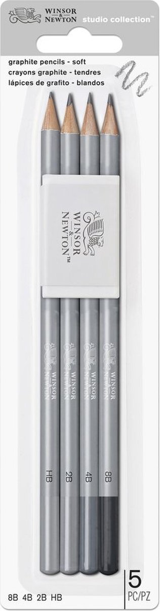 Winsor & Newton Studio Collection 4 Grafietpotloden Zacht Set + gum