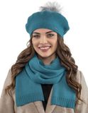Vivisence Dames Winter Baret En Sjaal Set - Wolmix Met Wol En Acryl Met Pompon Van Imitatiebont - Zacht Comfort Voor Koude Dagen Elegant Bij Alledaagse En Chique Outfits Afmetingen Sjaal 166 X 29 Cm - Turkoois