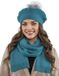 Vivisence Dames Winter Baret En Sjaal Set - Wolmix Met Wol En Acryl Met Pompon Van Imitatiebont - Zacht Comfort Voor Koude Dagen Elegant Bij Alledaagse En Chique Outfits Afmetingen Sjaal 166 X 29 Cm - Turkoois
