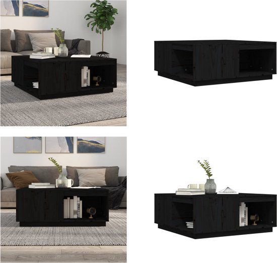 vidaXL Salontafel 100x101x40,5 cm massief grenenhout zwart