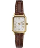 Timex Trend Dameshorloge, 21 mm, Bruine Leren Band, Witte Wijzerplaat, Goudkleurige Kast, TW2Y00900
