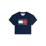 Tommy Hilfiger T-shirt - donkerblauw Meisjes Stretchkatoen Ronde hals Logo - maat 176