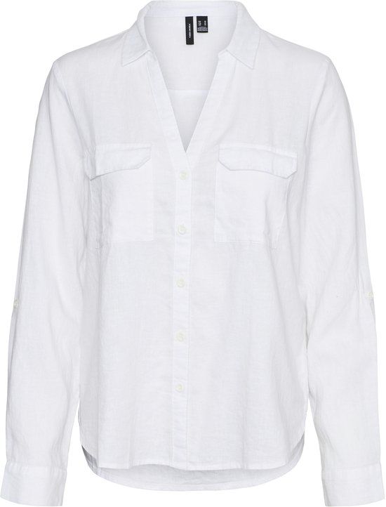 VERO MODA VMLINN BUMPY LS SHIRT WVN NOOS Dames Blouse - Linnen/Viscose - Maat S - Wit