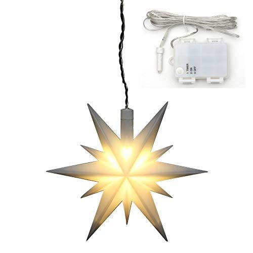 Dekohelden24 Kerstster - Kunststof - Wit - LED - Timer - Binnen & Buiten - 13,5 cm