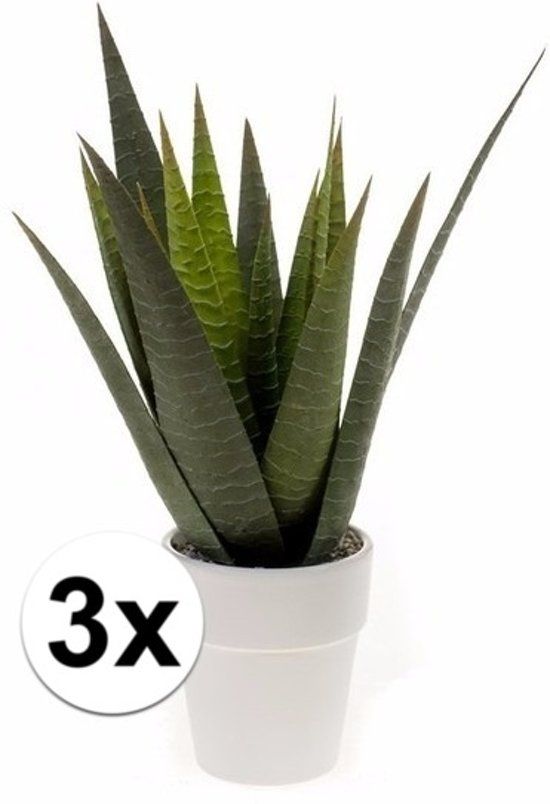 Bellatio Flowers & Plants 3x Kunstplant aloe vera groen in pot 23 cm - Kamerplant groene aloe vera