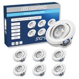 Sigmaled Lighting, 6 LED Inbouwspots, 5W Dimbaar, 450lm, Koud Wit 6000K, Draaibaar, Extra Plat, Keuken, Woonkamer, Gat Ø 70-80 mm