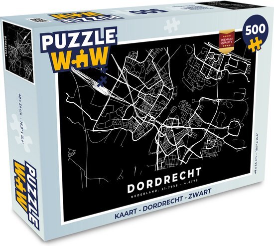 MuchoWow Puzzel Kaart - Dordrecht - Zwart - Legpuzzel - Puzzel 500 stukjes