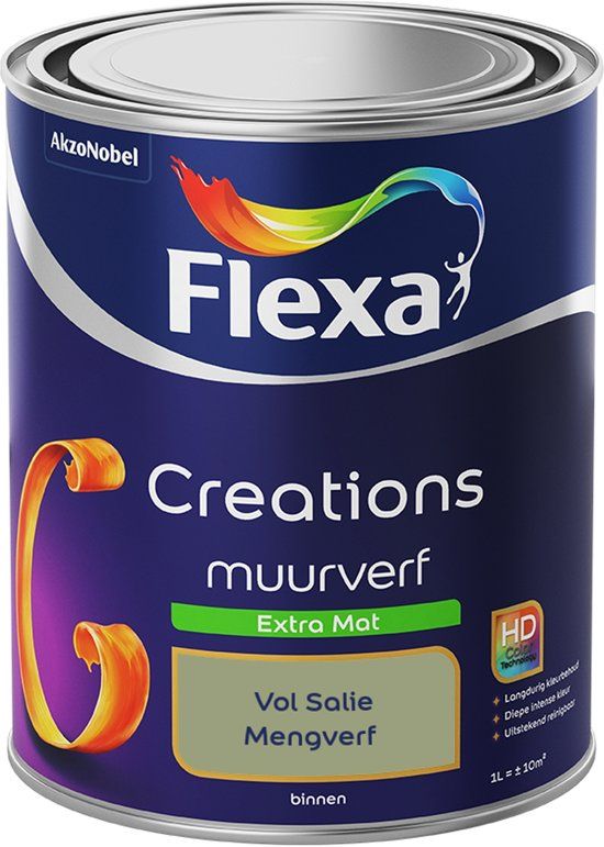 FLEXA Creations - Muurverf Extra Mat - Vol Salie - Mengkleuren Collectie - 1 Liter