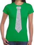 Bellatio Decorations Shoppartners Bv Carnaval verkleed t-shirt - met stropdas - groen - zilver glitters - dames - verkleedkleding - Eighties - Disco - VIP XXL