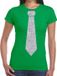 Bellatio Decorations Shoppartners Bv Carnaval verkleed t-shirt - met stropdas - groen - zilver glitters - dames - verkleedkleding - Eighties - Disco - VIP XXL