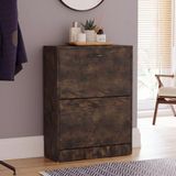 Vida Designs Schoenenkast met 2 laden, opbergkast van donker hout